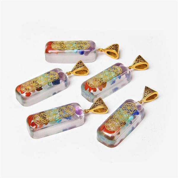 charms 7 chakra pendant for neckalce natural stone chips beads energy healing diy jewelry making necklace, Bronze;silver